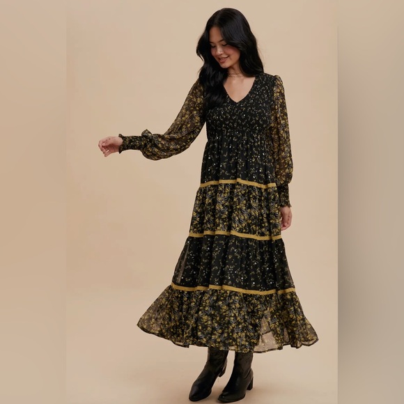 IN LOOM Mixed Media Smocked Floral Maxi - Picture 4 of 6